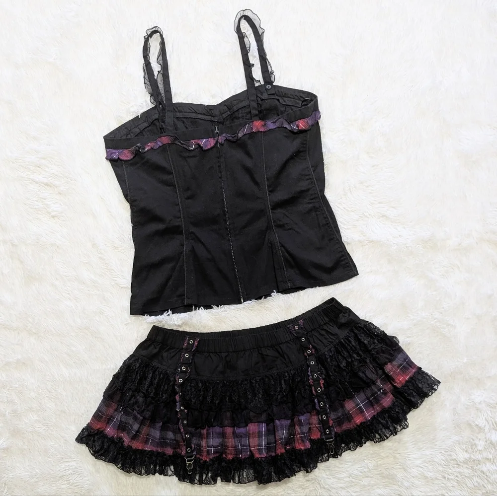 Y2K Vintage Tripp NYC 2 Piece Lace Up Corset & Garter Skirt Set XL/XXL